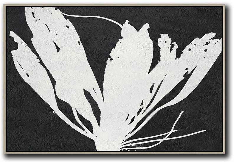 Big Art Canvas,Oversized Horizontal Minimal Art On Canvas, Black And White Minimalist Flower Art - Large Wall Art Canvas
